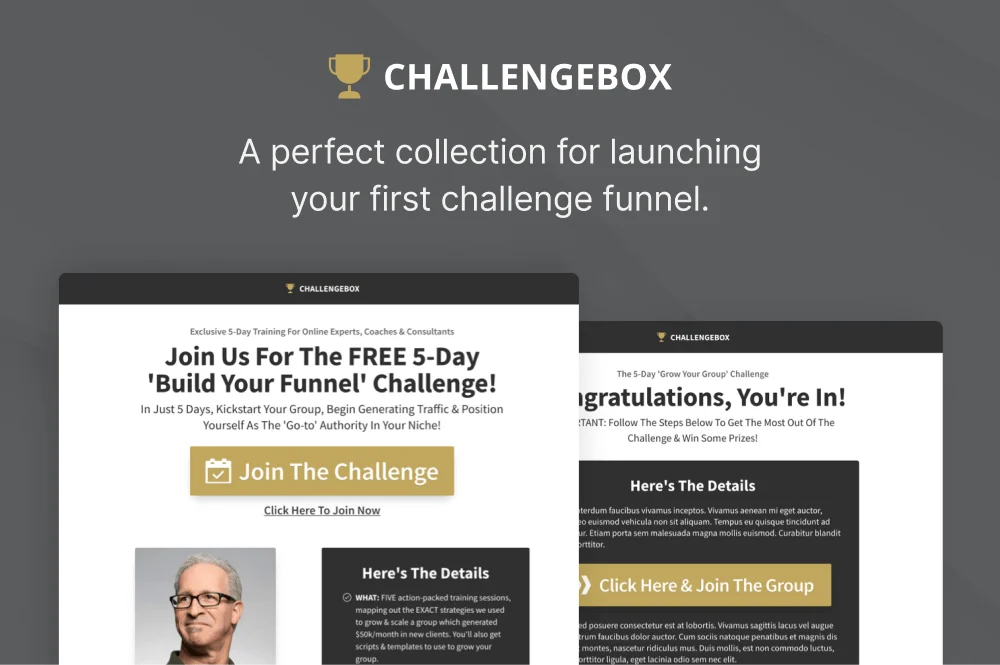 Challengebox collection with challenge registration and confirmation designs