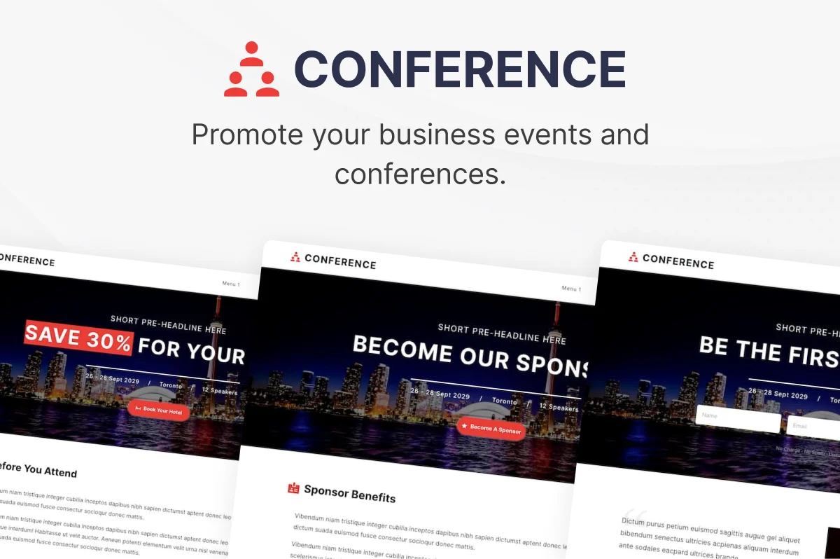 Conference collection with event and sponsor page designs