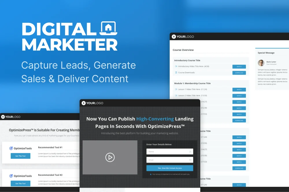 Digital Marketer collection with lead capture and course delivery designs