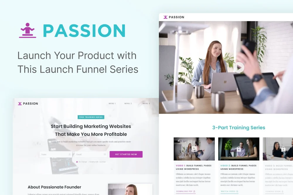 Passion collection with product launch and training page designs